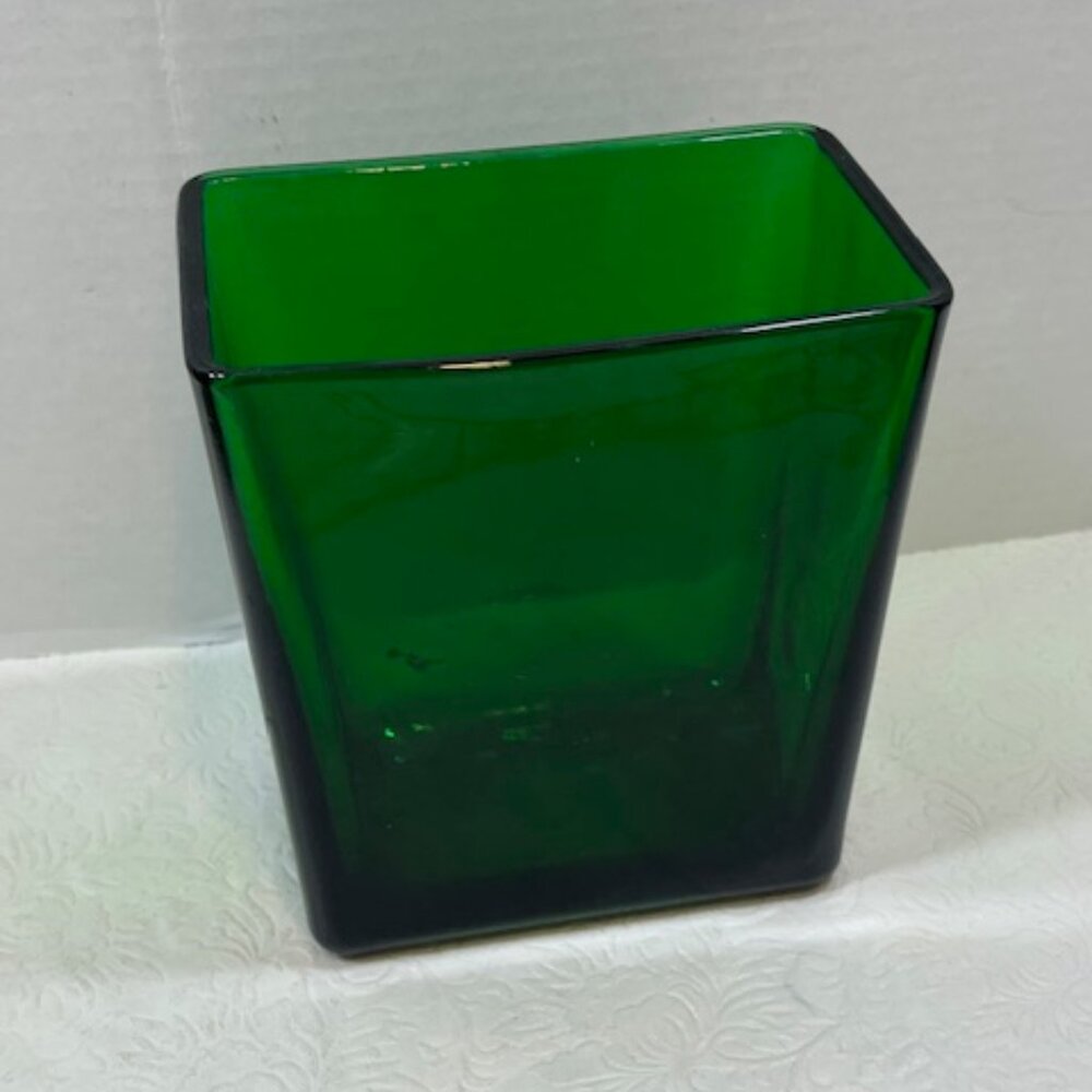 VTG 1960's NAPCO Emerald Green Glass Planter/Vase/Desk Organizer 5.5"x3.5"x6.25"